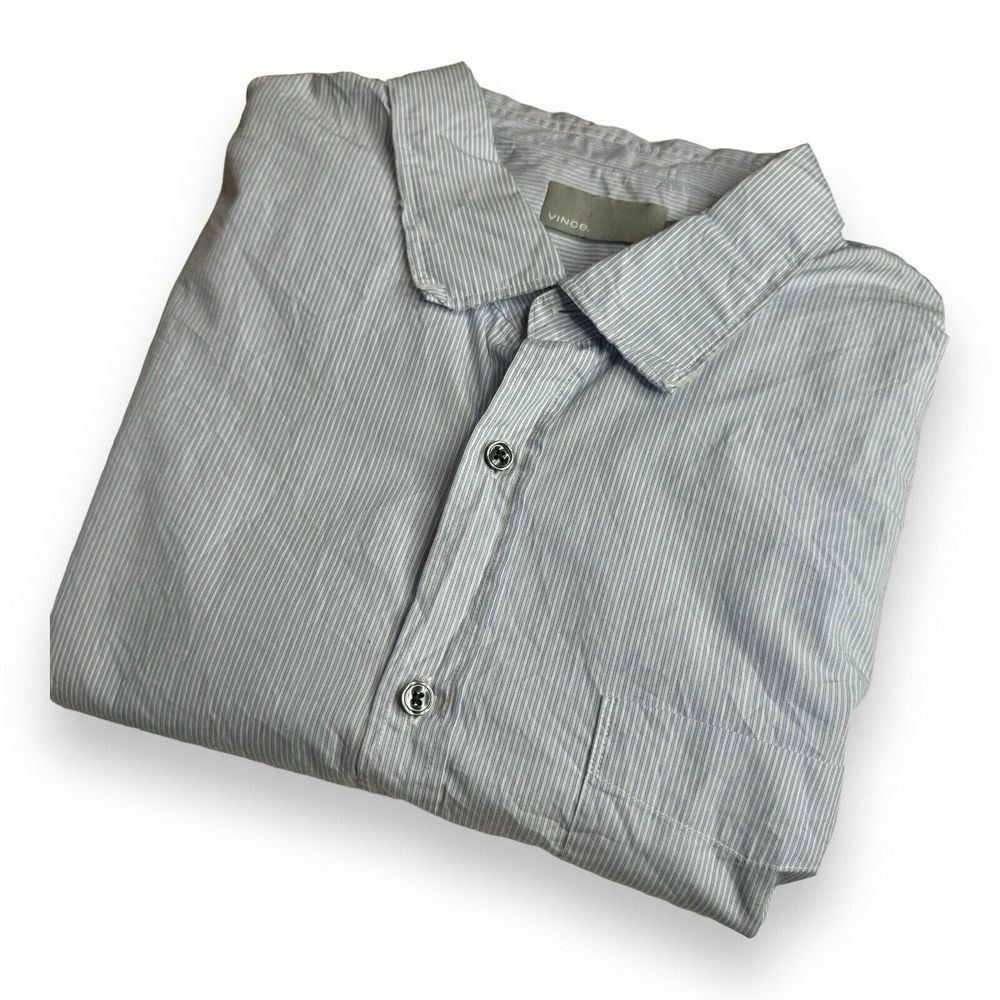 Vince Men's Cotton Long Sleeve Collared Button Shirt Size L White/blue Striped